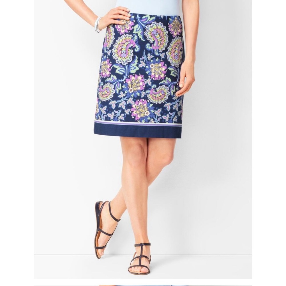 Talbots Floral Paisley Canvas A-Line Pencil Skirt Blue Size 14 NEW/NEW